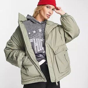 Free People Padded Duvet Bomber Jacket in Green Size L